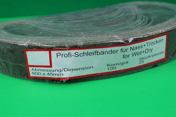 Schleifband 45x800, K.100 für Nass- u. Trockenschliff